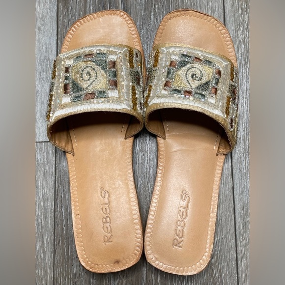 Rebels Block Sandal Multicolor Beaded Slip On Size 9 - Picture 1 of 15